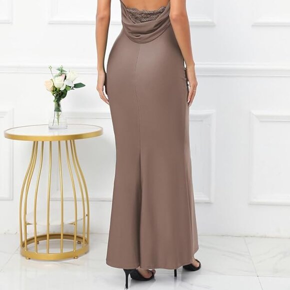 Capuffy Women Drape Neck Formal Maxi Dresses - Picture 2 of 5